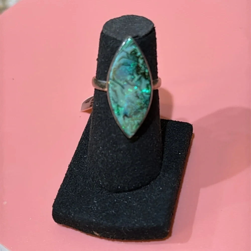 NEW Elegant Green Opal and Sterling silver ring - Picture 5 of 6
